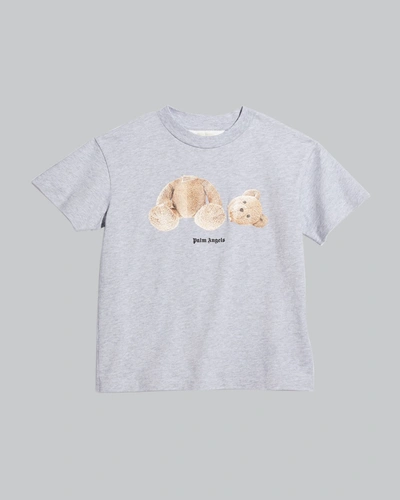 Shop Palm Angels Boy's Bear Logo Cotton Graphic T-shirt In Medium Grey