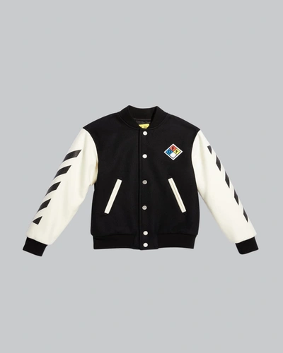 Shop Off-white Boy's Logo Diagonal Varsity Jacket In Blackwhite