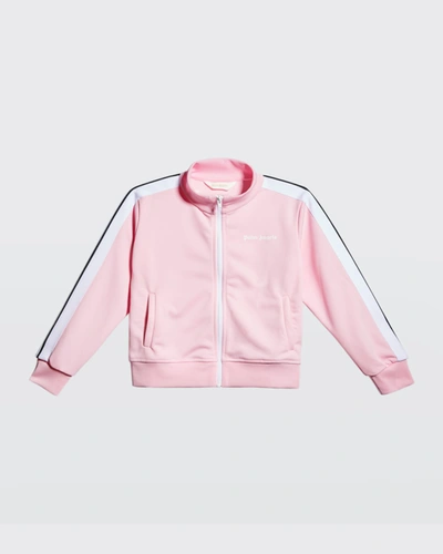 Shop Palm Angels Girl's Logo Contrast-striped Track Jacket In Pink White