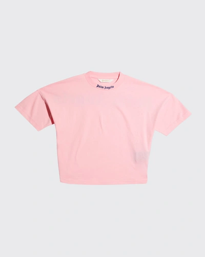 Shop Palm Angels Girl's Logo Tee In Pink Navy