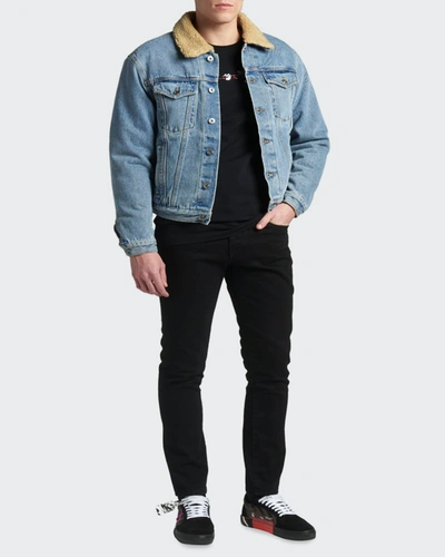 Shop Off-white Men's Denim Jacket With Shearling Collar In Bleach Indigo