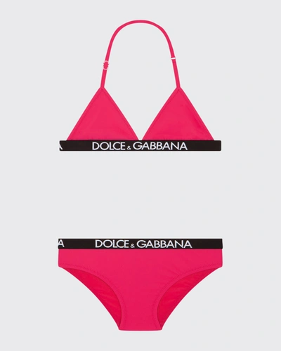 Shop Dolce & Gabbana Girl's 2-piece Logo Tape Bikini Set In Fa877 Ciclamino F