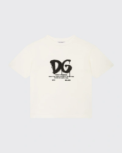 Shop Dolce & Gabbana Boy's Drip Logo Cotton T-shirt In Ha3bn White