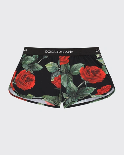Shop Dolce & Gabbana Girls' Rose Print Beach Shorts In Hn2zo Rose Print