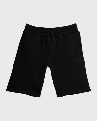 Shop Dolce & Gabbana Boy's Logo Drawstring Jogger Shorts In N0000 Black