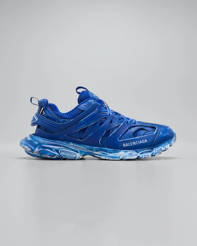 Shop Balenciaga Men's Track Distressed Caged Chunky Sneakers In Lt Blue