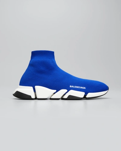 Shop Balenciaga Men's Speed Lt. 20 Knit Sock Trainer Sneakers In Blu/nero