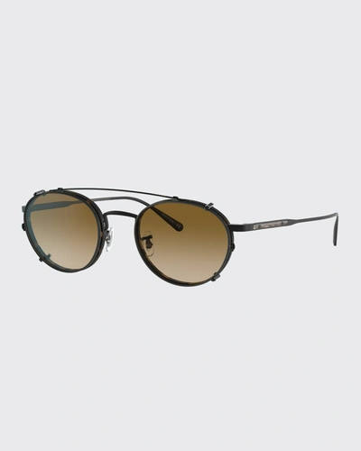 Shop Brunello Cucinelli Men's Artemio Round Sunglasses W/ Clip-on Lenses In Black