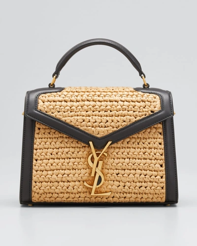 Shop Saint Laurent Cassandra Mini Ysl Bicolor Top Handle Bag In Naturale Nero