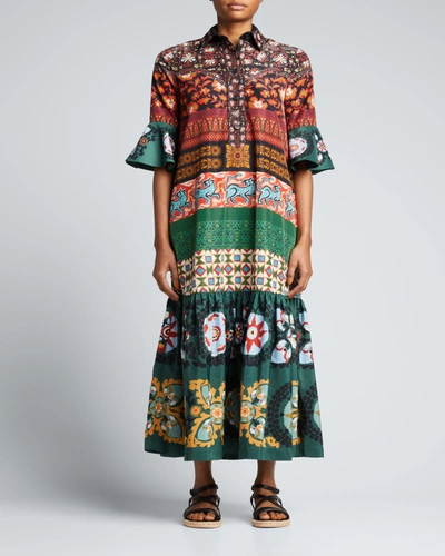 Shop La Doublej Artemis Patchwork-print Midi Dress In Patchwork Placee