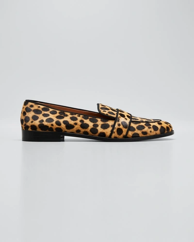 Shop Aquazzura Martin Leopard-print Fur Mocassin Loafers In Naturalblack
