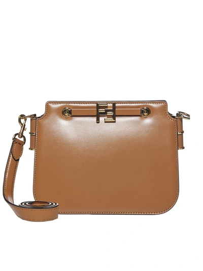 Shop Fendi Touch Logo Plaque Shoulder Bag In Brown