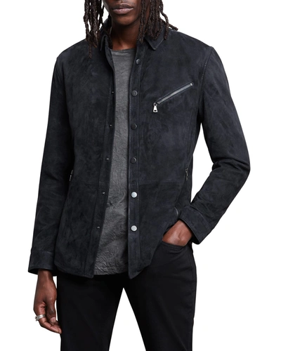 Shop John Varvatos Men's Snap-front Suede Shirt Jacket In Midnight