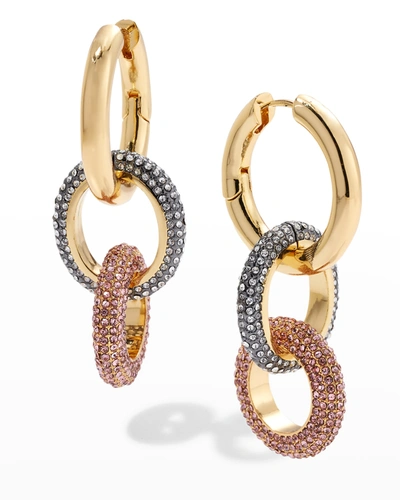 Shop Demarson Zoe Dangling Tri-hoop Earrings In Gold Pave Rose
