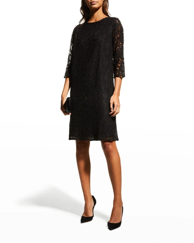 Shop Caroline Rose 3/4-sleeve Lined Flora Lace Dress In Black