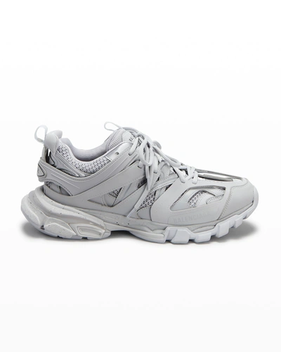 Shop Balenciaga Men's Track Cage Speckled-sole Trainer Sneakers In Medium Gre