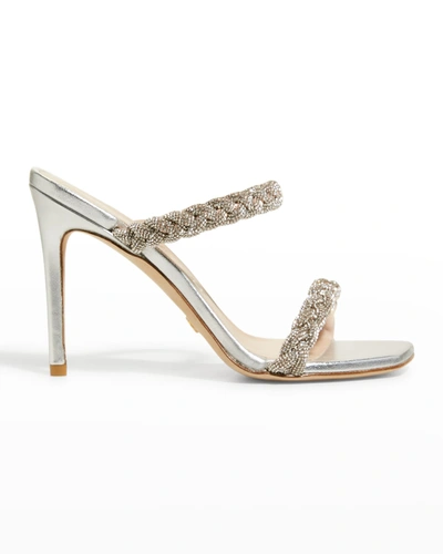 Shop Stuart Weitzman Addison Woven Crystal Slide Sandals In Silver