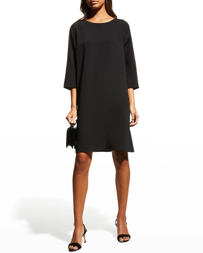 Shop Caroline Rose Crepe Suzette 3/4-sleeve Dress In Black