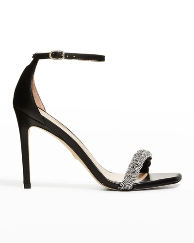 Shop Stuart Weitzman Nudistcurve Crystal Ankle-strap Sandals In Black