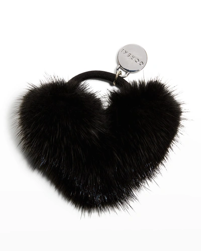 Shop Gorski Heart Mink Fur Elastic Hair Tie In Black