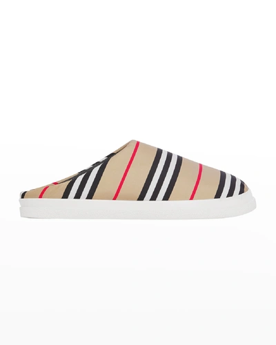 Shop Burberry Tnr Homie L Check Slippers In Archive Beige Ip