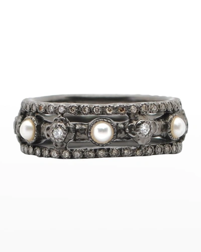 Shop Armenta Old World Triple-band Ring With Pearls And Diamonds In Ow