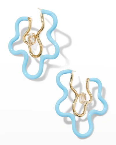 Shop Bea Bongiasca Flower Power Double Hoop Earrings In Enamel And Marquise Rock Crystals In Baby Blue