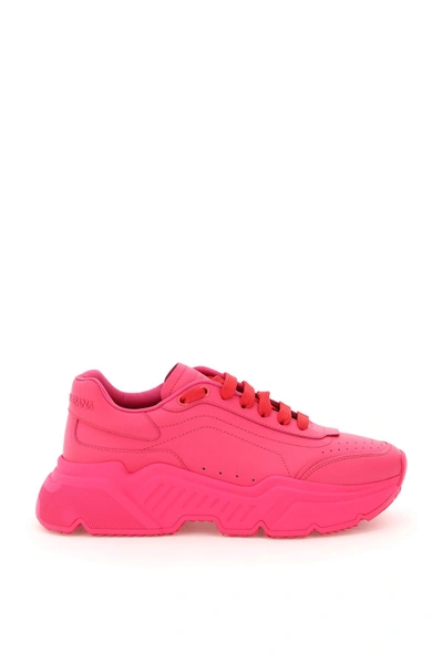 Shop Dolce & Gabbana Daymaster Leather Sneakers In Bianco Fuxia (fuchsia)