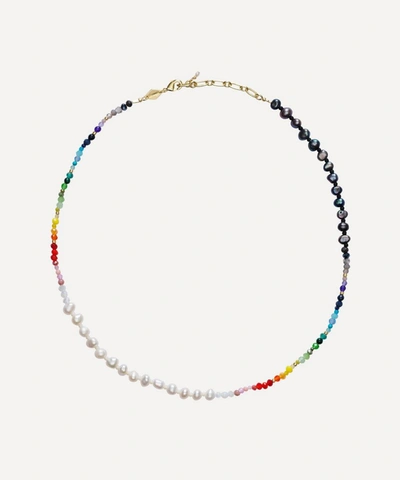 Shop Anni Lu Gold-plated Iris Pearl Multi-stone Beaded Necklace