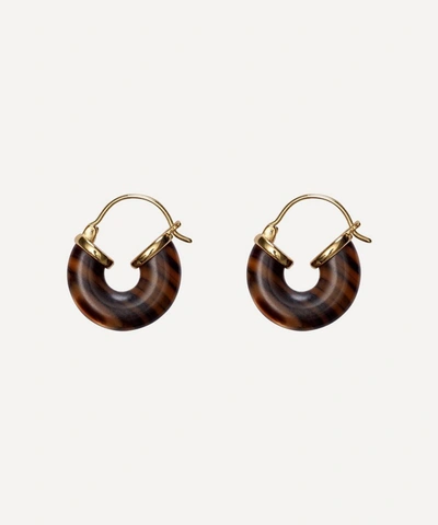 Shop Anni Lu Gold-plated Eye Of The Tiger Resin Hoop Earrings In Brown
