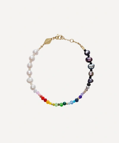Shop Anni Lu Gold-plated Iris Pearl Multi-stone Beaded Bracelet