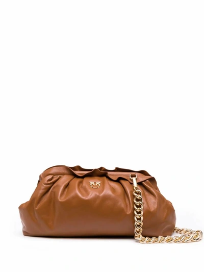 Shop Pinko Women's Brown Leather Shoulder Bag