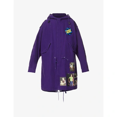 Shop Raf Simons Mens Purple Graphic-pattern Cotton Hooded Parka Coat 40