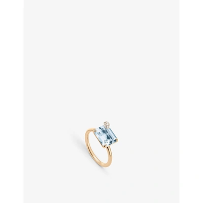 Shop Bucherer Fine Jewellery Peekaboo 18ct Rose-gold 2.77ct Emerald-cut Aquamarine And 0.05ct Brilliant-cut Diamond Ring In Rose Gold