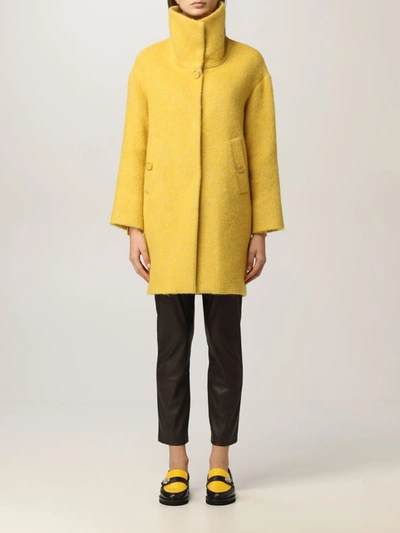 Shop Liu •jo Cocoon Coat In Wool Blend In Yellow