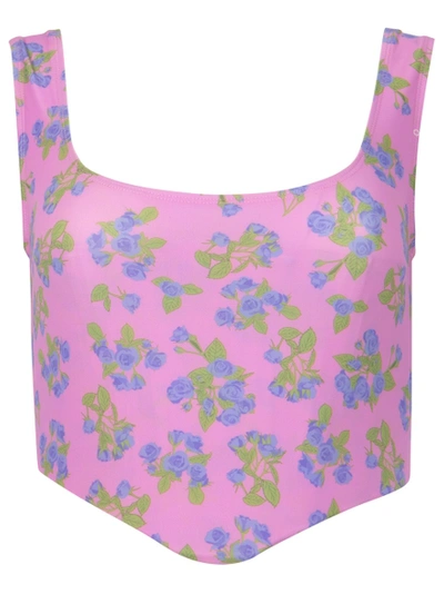 Shop Natasha Zinko Floral Print Stretch Jersey Corset Top Pink