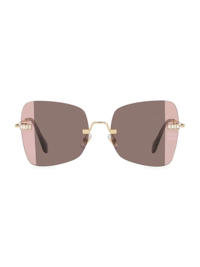 Shop Miu Miu Women's 59mm Square Rimless Sunglasses In Pale Gold