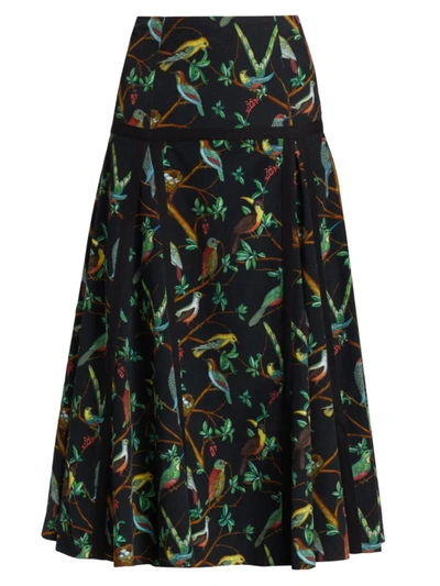 Shop Kenzo Bird-print Dropped Waist Skirt In Black