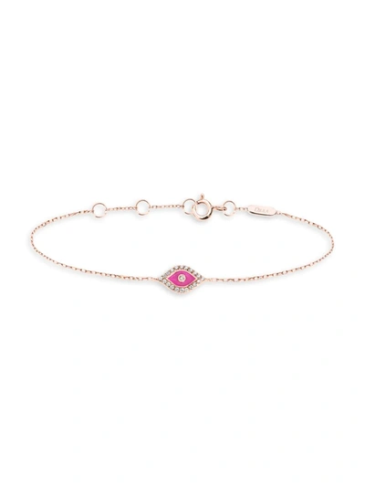Shop Djula Women's Marbella 14k Rose Gold, Diamond & Enamel Evil Eye Charm Bracelet In Pink Gold