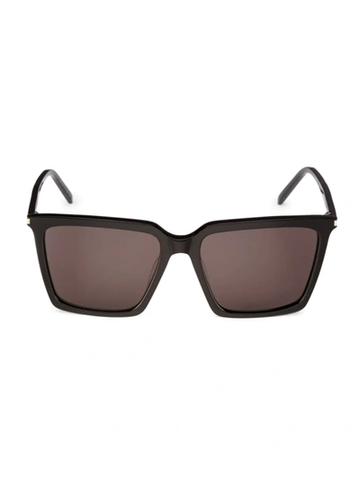 Shop Saint Laurent Women's Corner Angle 56mm Rectangular Sunglasses In Shiny Black