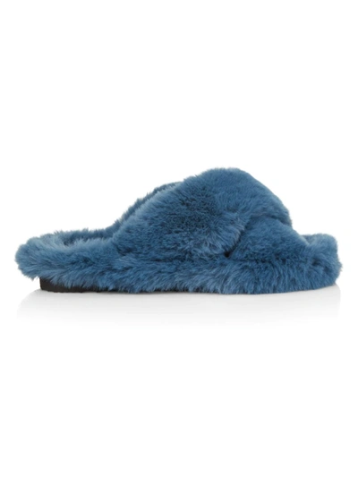 Shop Apparis Biba Faux Fur Slippers In Stone Blue