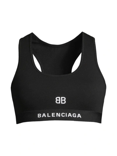 Shop Balenciaga Women's Logo-embroidered Sports Bra In Black