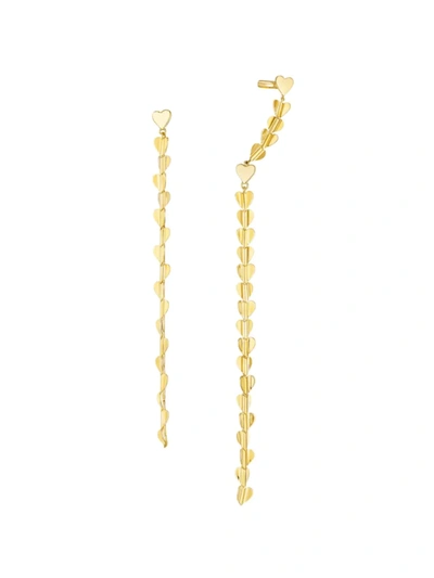 Shop Cadar Women's Wings Of Love 18k Gold Heart Linear Drop Earrings