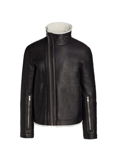 Shop Rick Owens Men's Leather & Shearling Asymmetrical Zip Jacket In Black Pearl