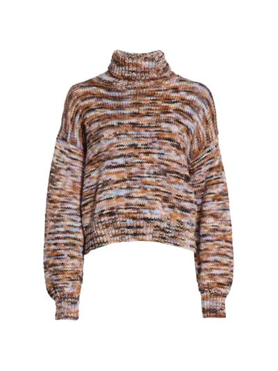 Shop A.l.c Harper Marled Wool Turtleneck Sweater In Brown Aqua Pink Mix