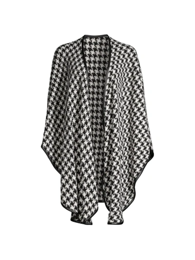 Shop Sofia Cashmere Women's Houndstooth Leather-trimmed U-cape In Black