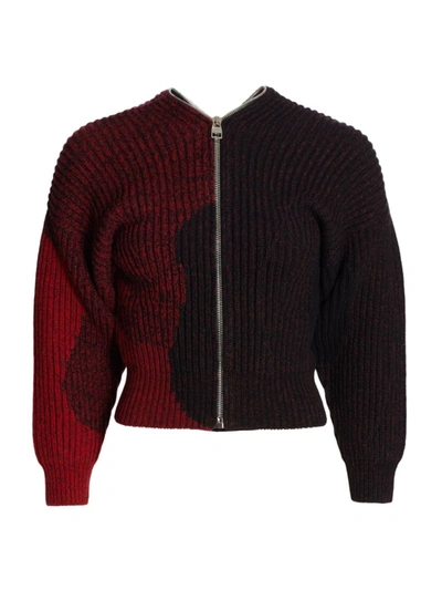 Shop Alexander Mcqueen Women's Wool Colorblock Zip Sweater In Red Black Ivory