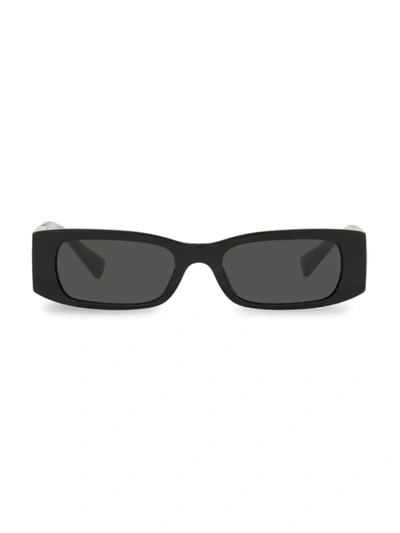 Valentino Black Thin Rectangular Sunglasses In Black