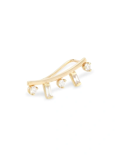 Shop Zoã« Chicco Women's Paris 14k Gold & Diamond Small Curved Bar Right Ear Shield In Yellow Gold