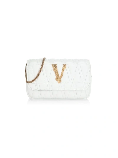 Shop Versace Women's Virtus Quilted Leather Shoulder Bag In Optical White